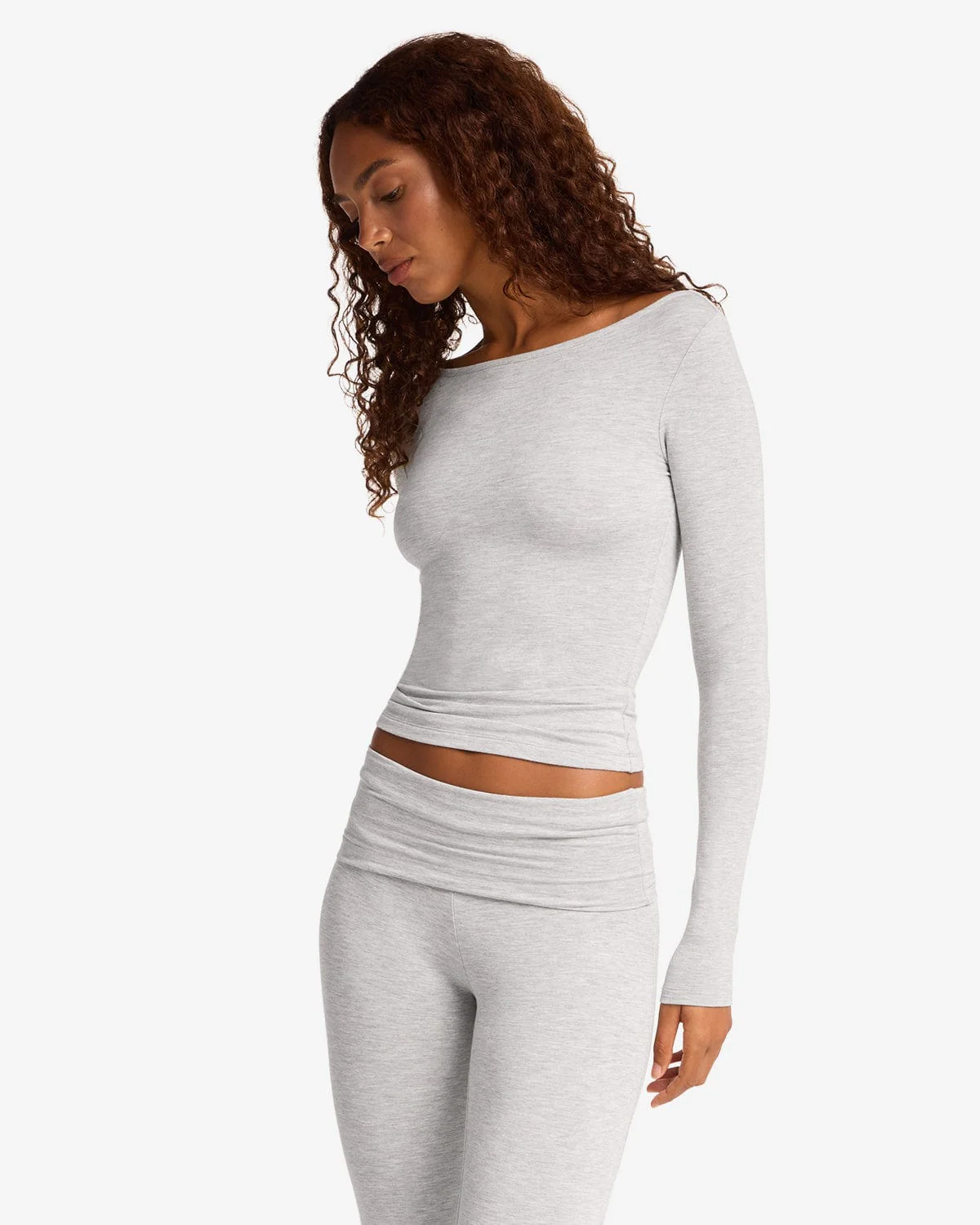 Boat Neck Long Sleeve Top | Snow Marl - Image 3