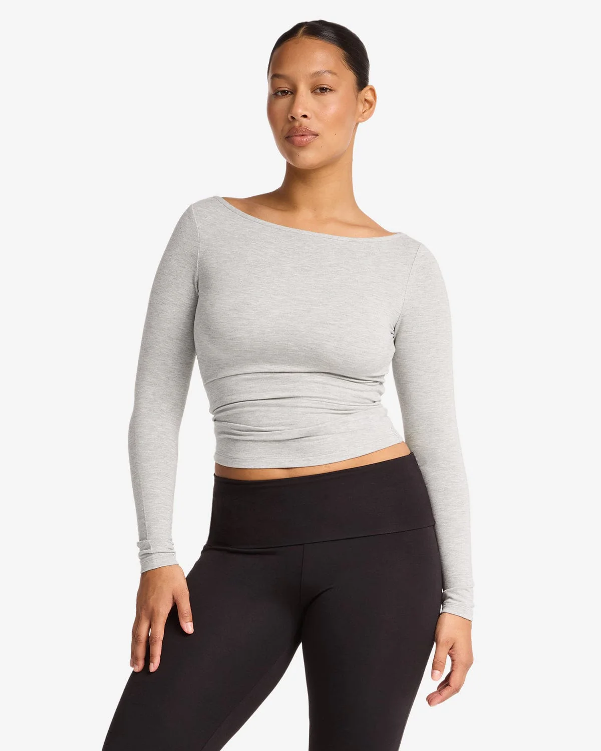 Boat Neck Long Sleeve Top | Snow Marl - Image 6