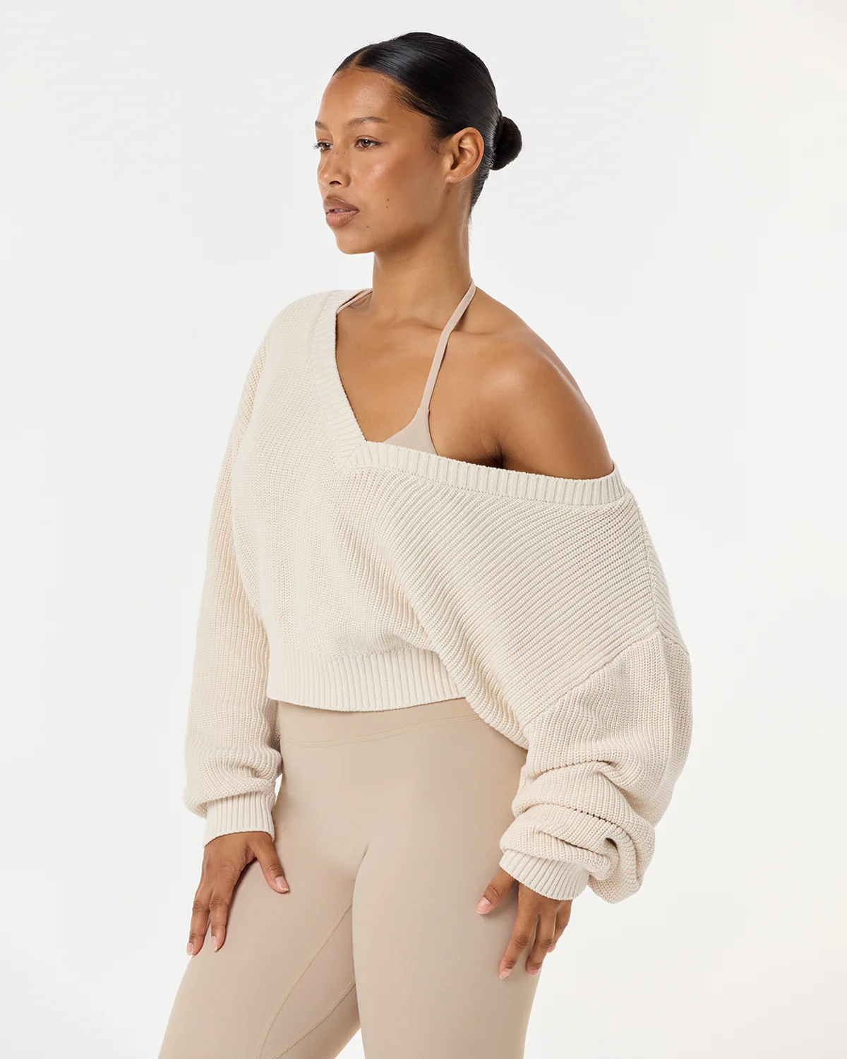 Cropped Off Shoulder Knit Jumper | Vanilla - Image 5