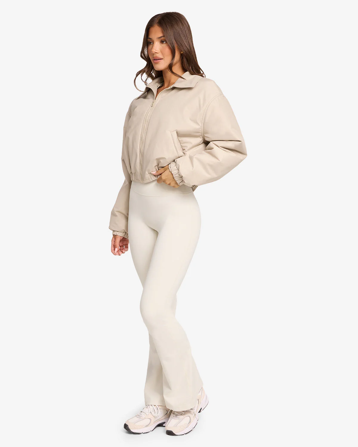 Cropped Oversized Bomber Jacket | Fawn - Image 11
