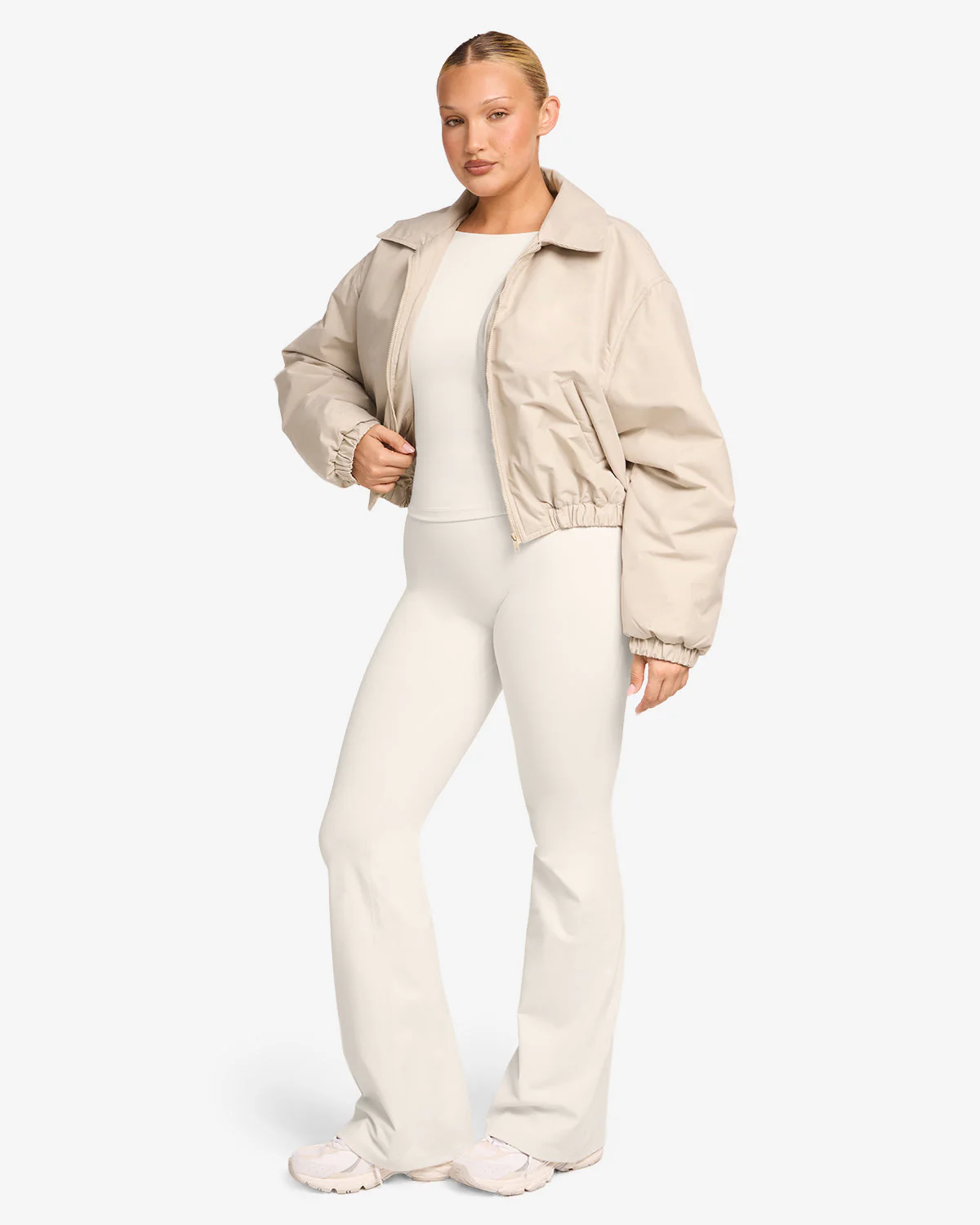 Cropped Oversized Bomber Jacket | Fawn - Image 3