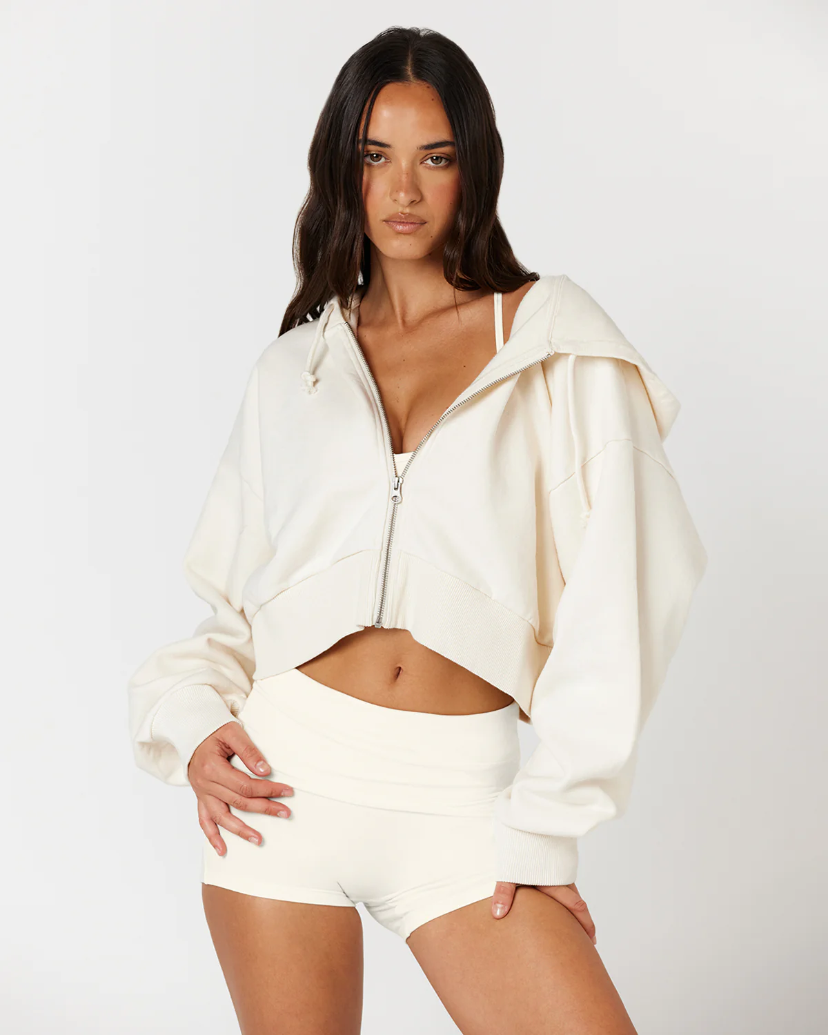 Cropped Zip Hoodie | Milk - Image 4
