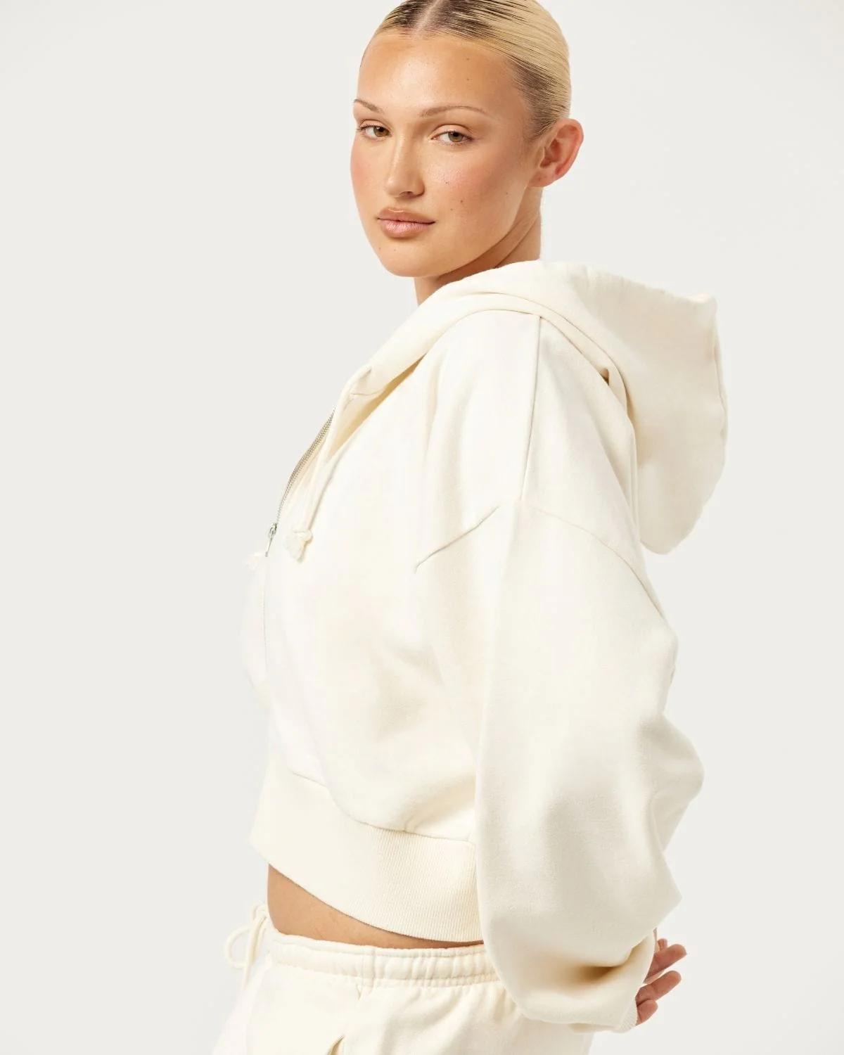 Cropped Zip Hoodie | Milk - Image 8