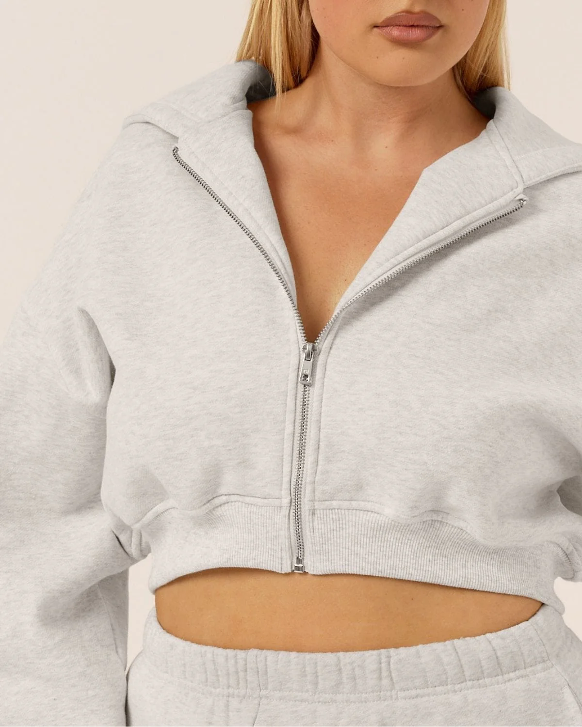 Cropped Zip Hoodie | Snow Marl - Image 7