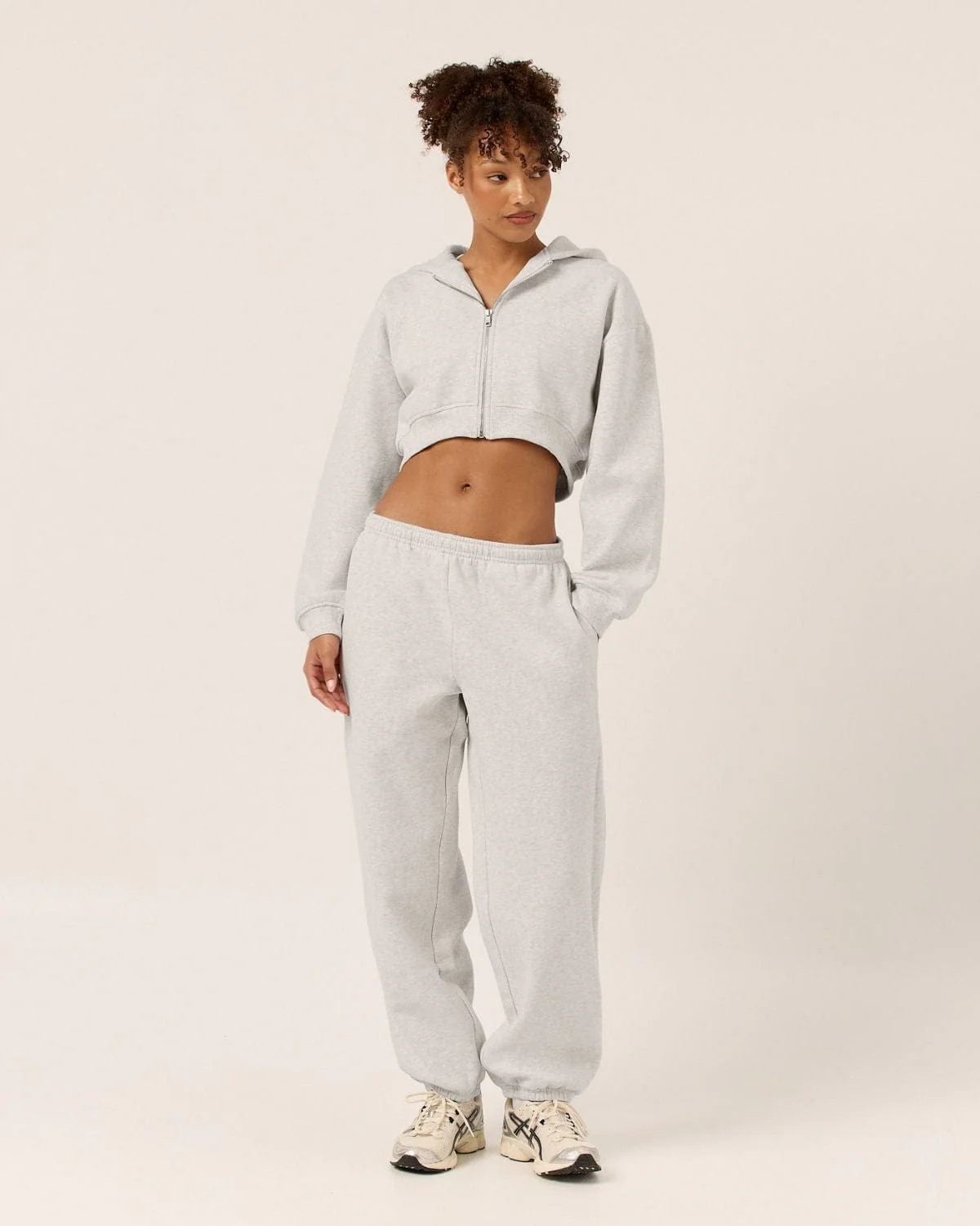 Fleece Oversized Cuff Sweatpants | Snow Marl
