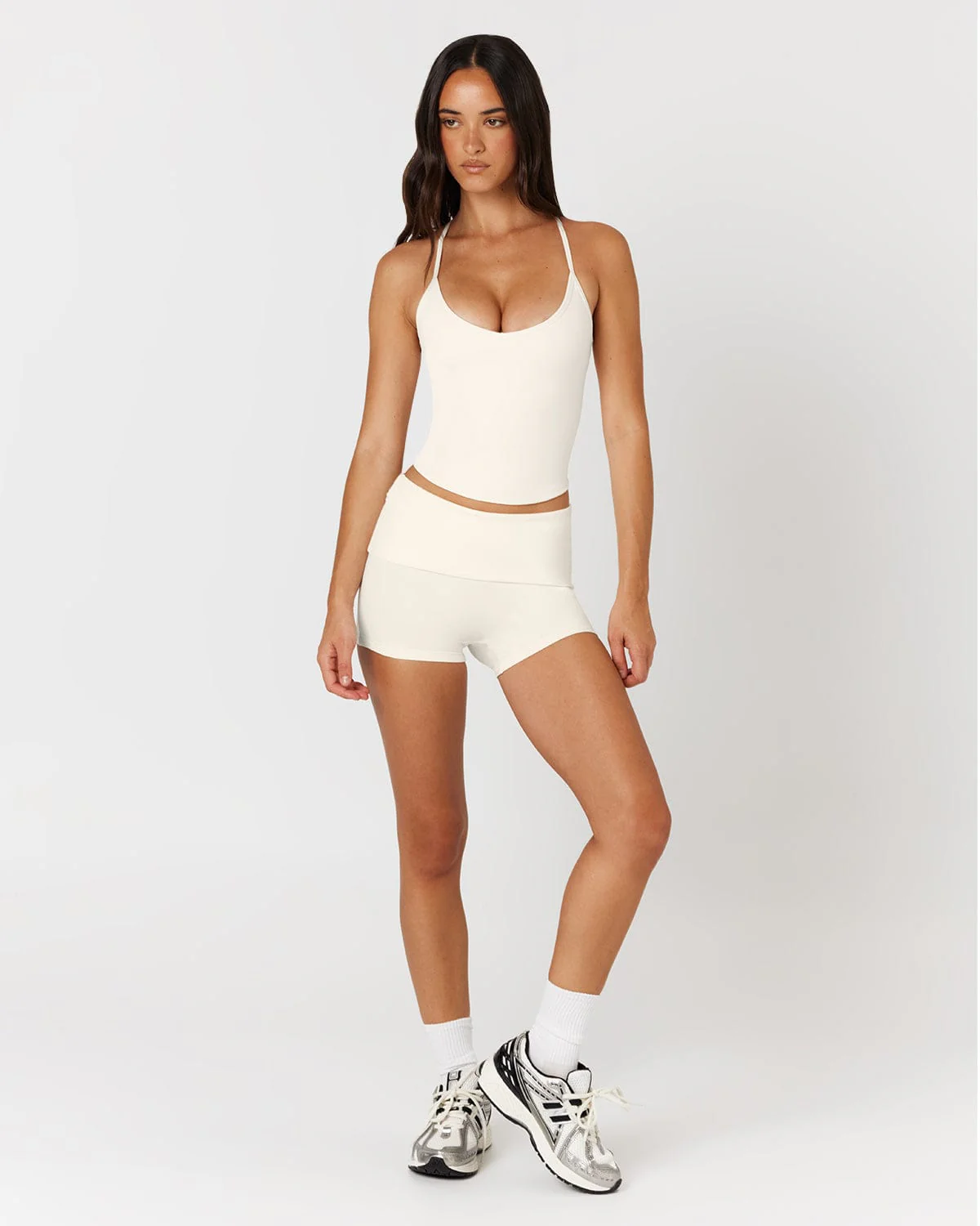 Foldover Yoga Shorts | Milk - Image 4