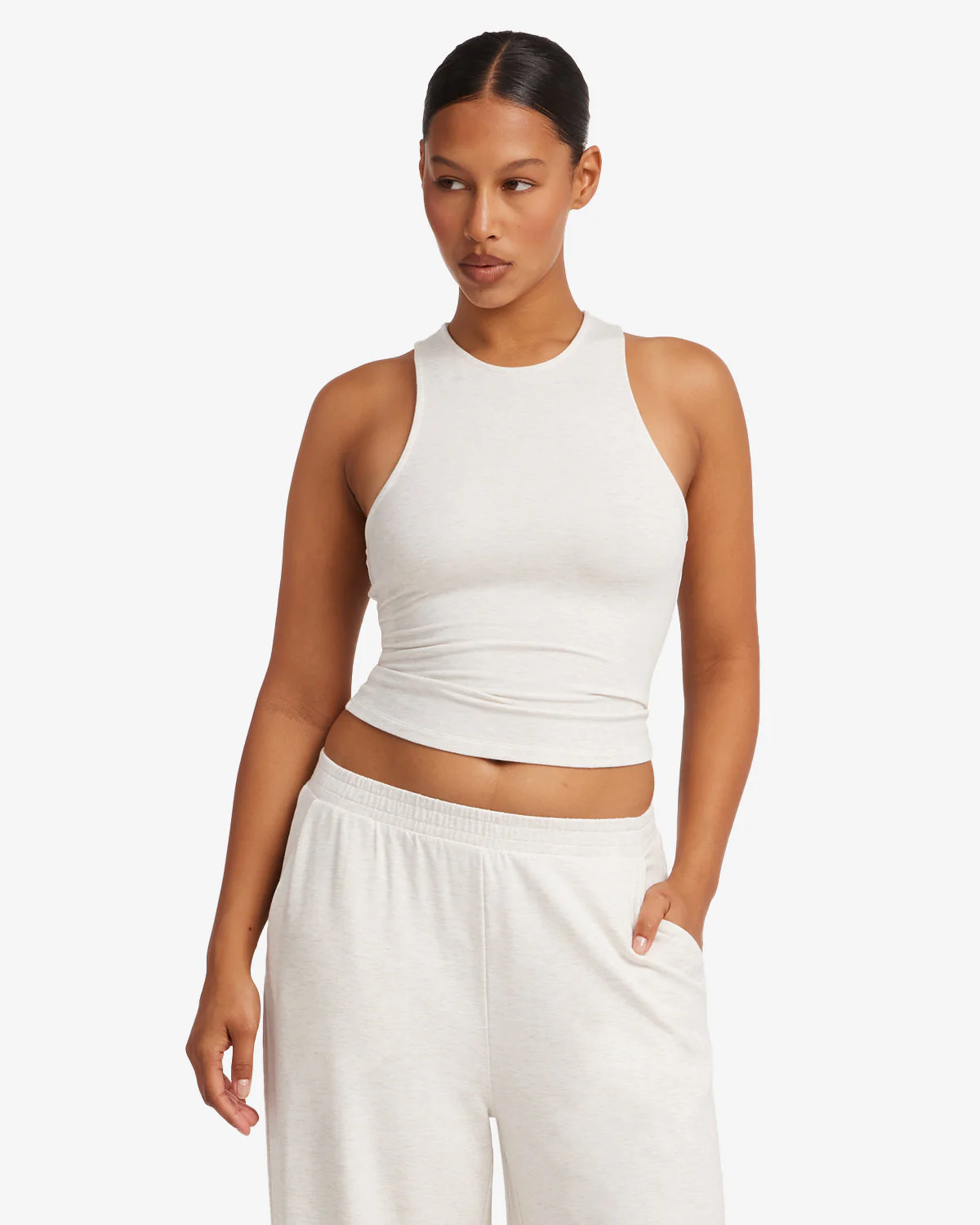 Longline High Neck Tank | Oat - Image 6