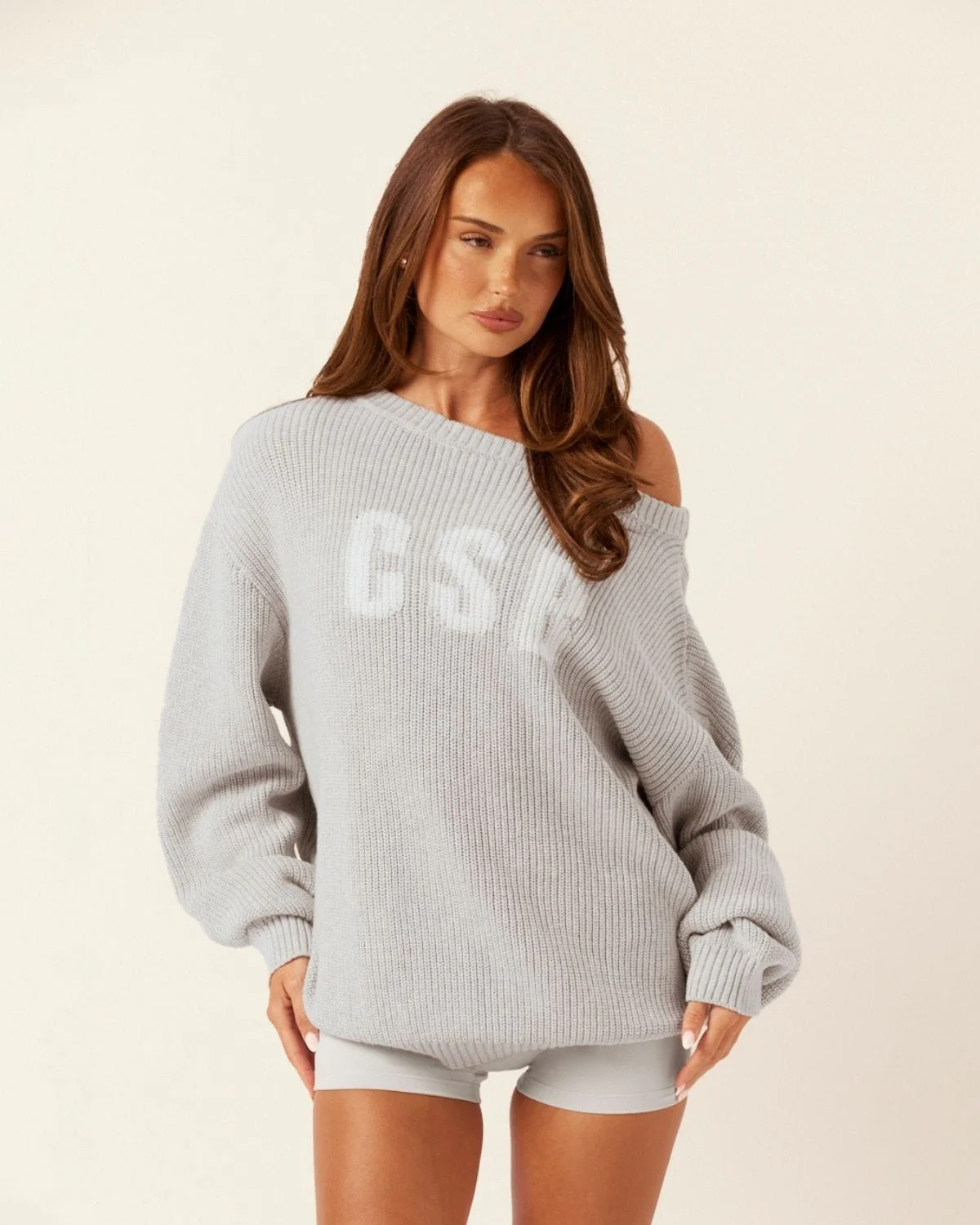 Off Shoulder Knit Sweater | Snow Marl - Image 3