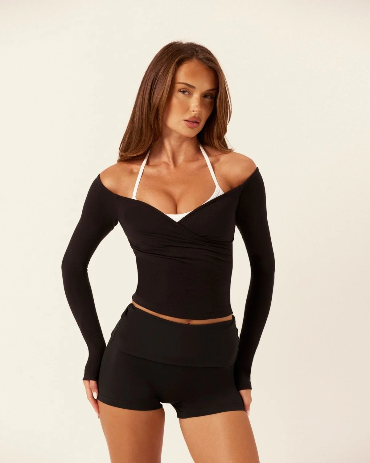 Off Shoulder Wrap Top | Black - Image 3