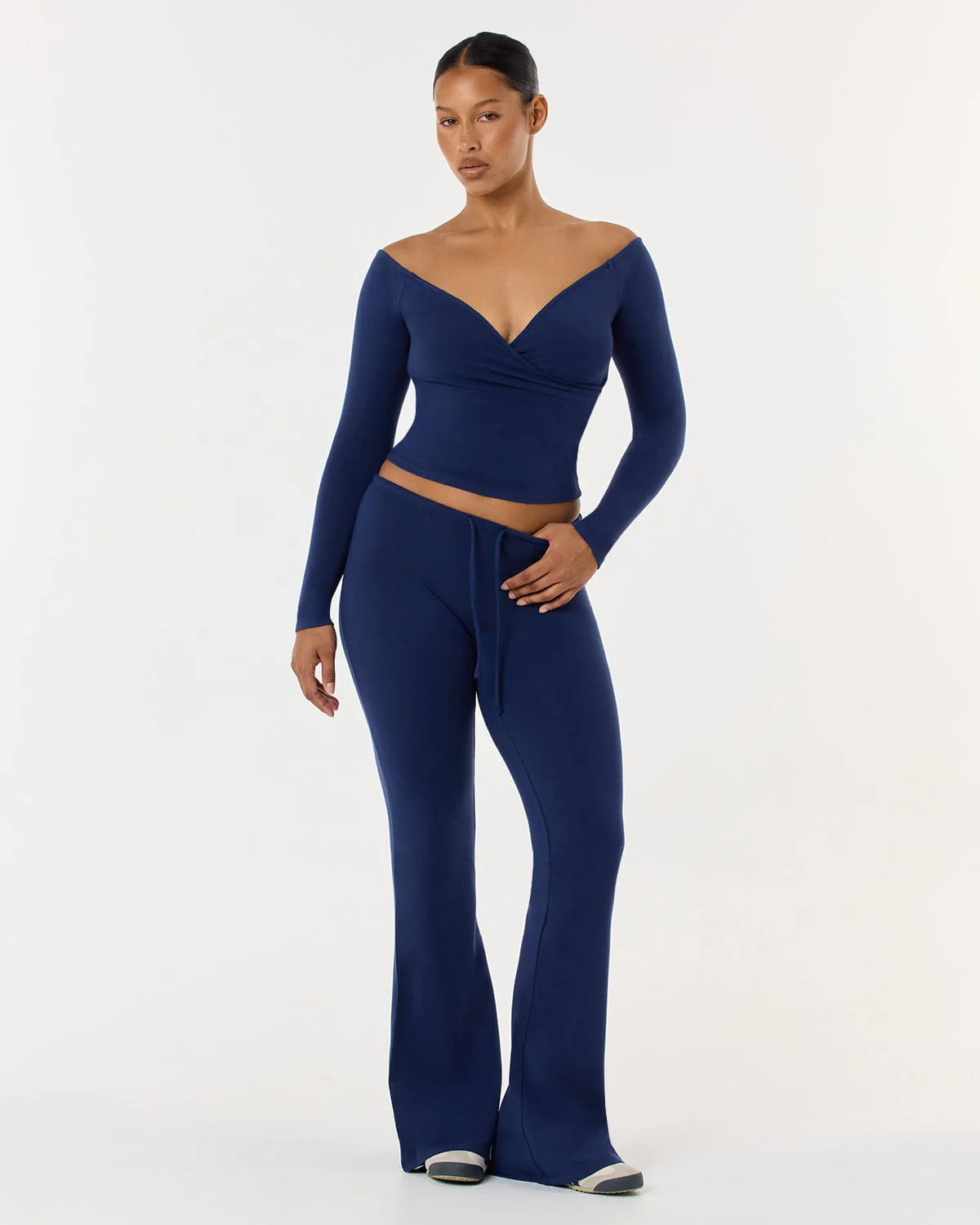 Off Shoulder Wrap Top | Navy - Image 3