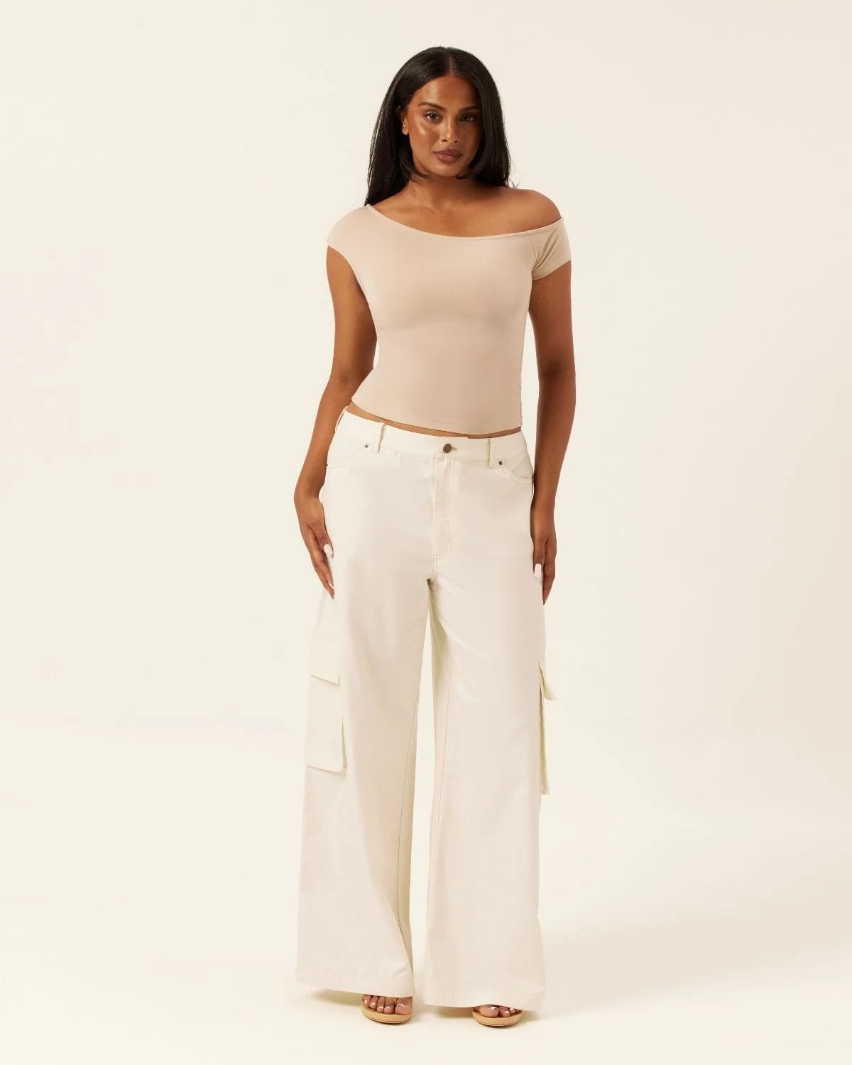 One Shoulder Capped Sleeve Top | Fawn - Image 3