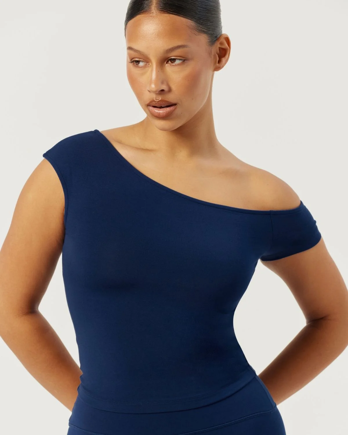One Shoulder Capped Sleeve Top | Navy - Image 4