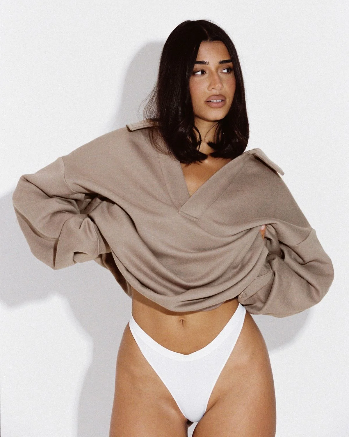 Open Collared Sweater | Latte - Image 3