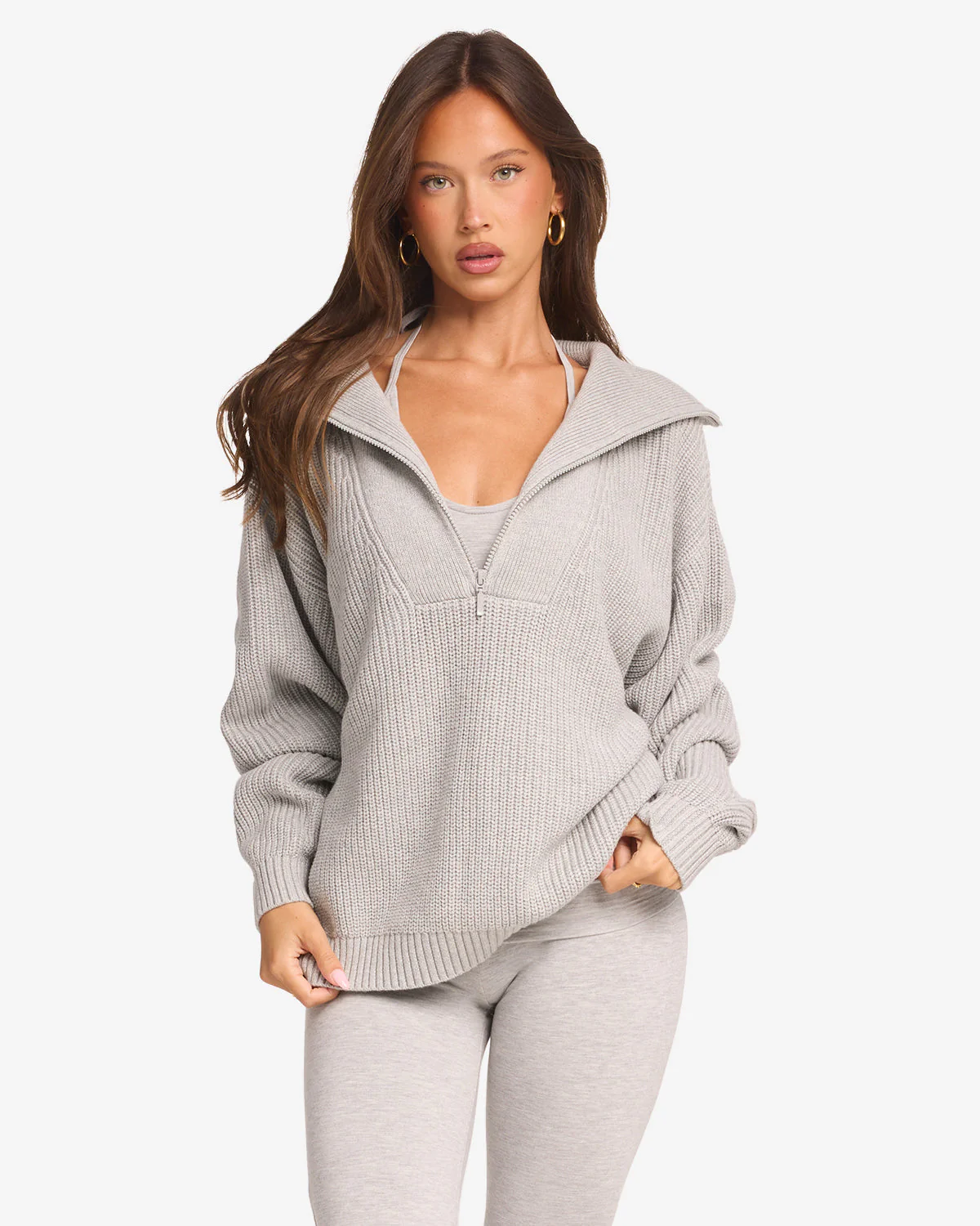 Oversized Knit Sweater | Grey Marl - Image 5