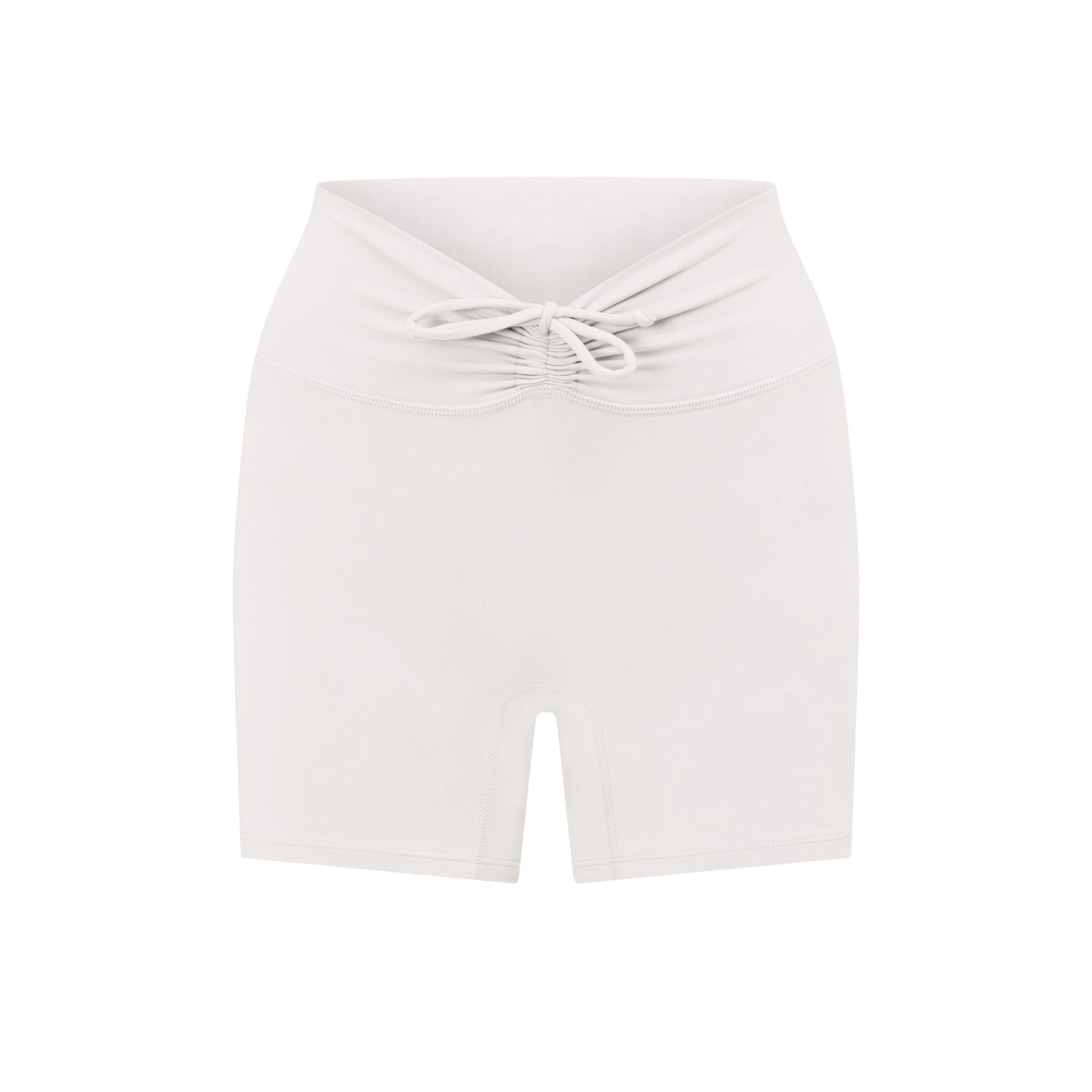 Serenity Drawstring Scrunch Shorts 4" | Light Grey - Image 4