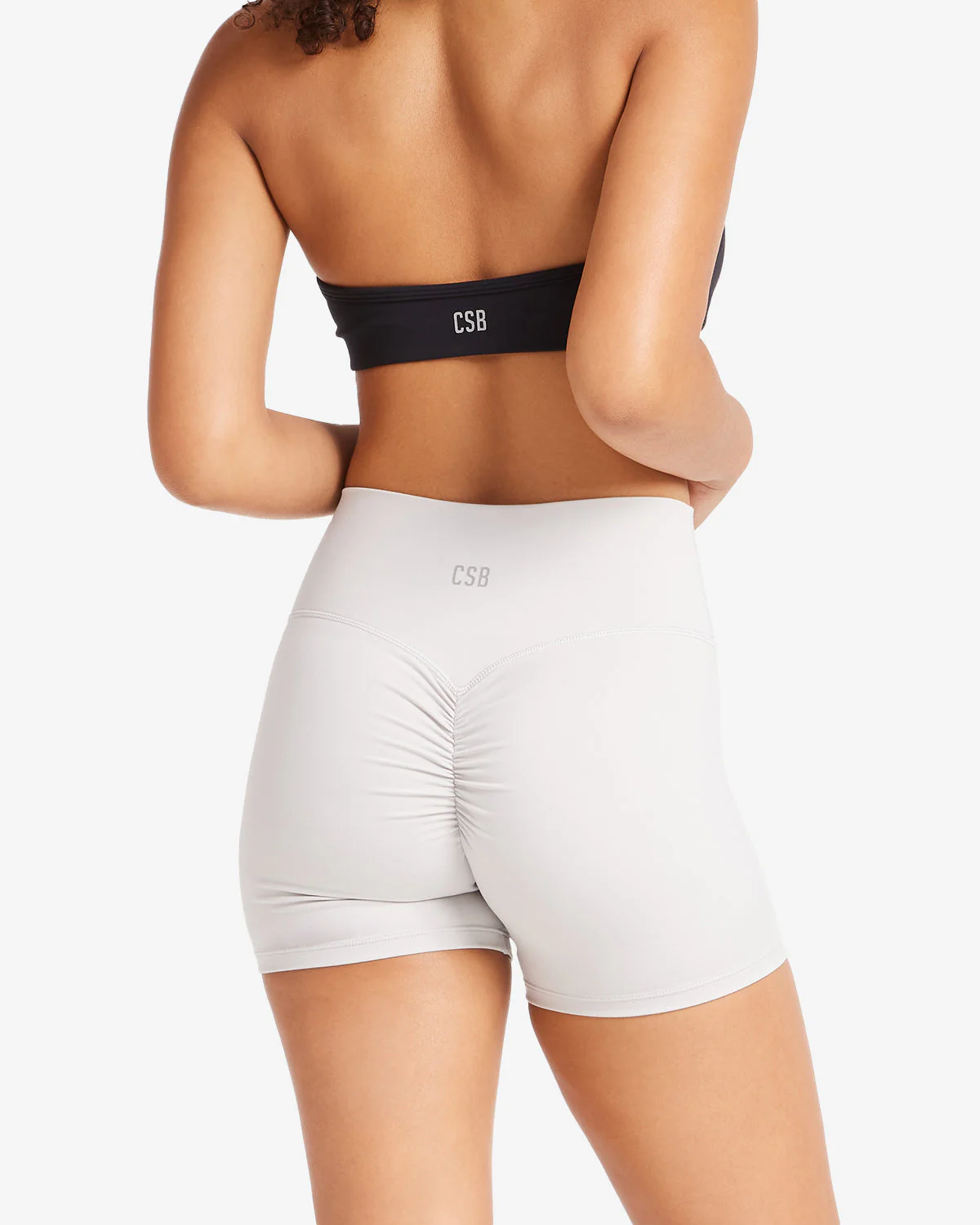 Serenity Drawstring Scrunch Shorts 4" | Light Grey - Image 6