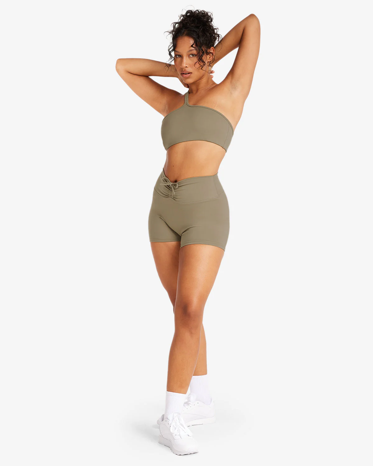 Serenity Drawstring Scrunch Shorts 4" | Vintage Khaki - Image 3