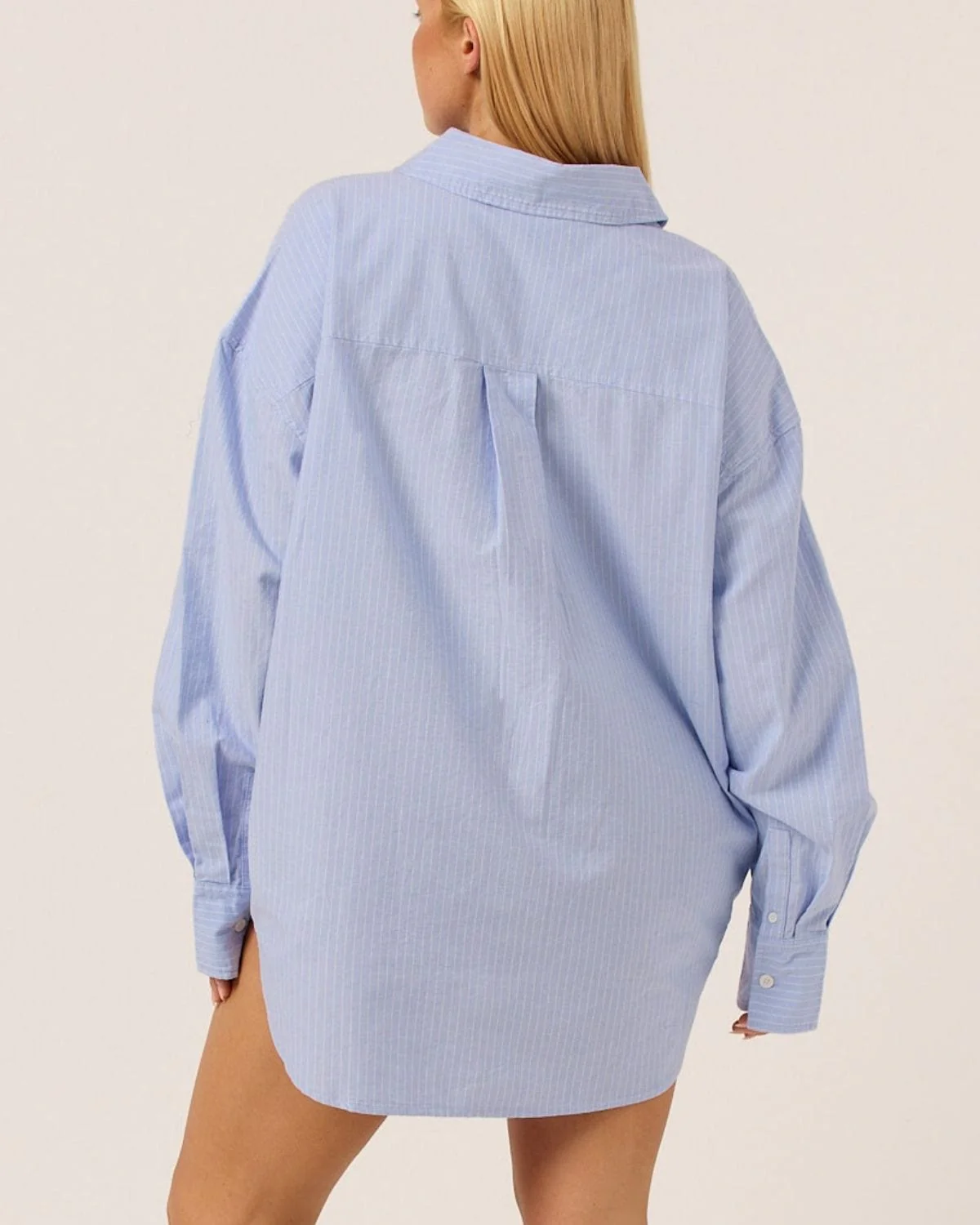 Stripe Oversized Button Up Shirt | Dusty Blue - Image 3