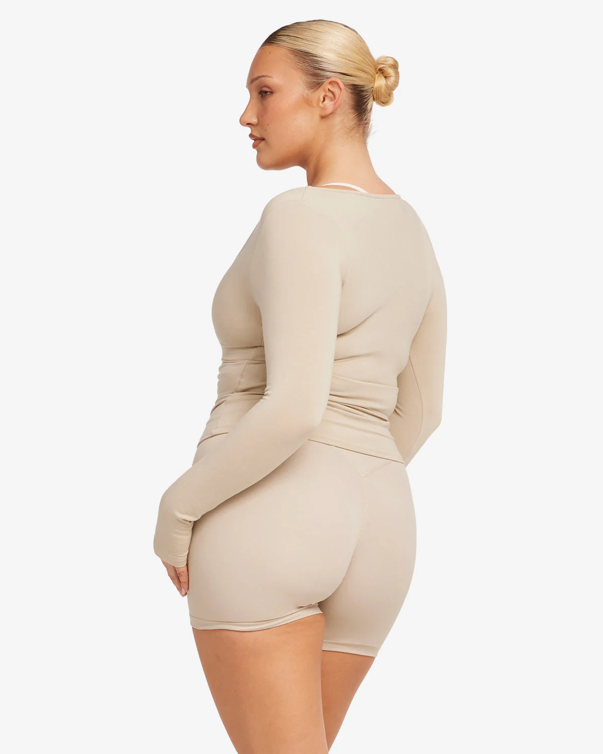 V Neck Long Sleeve Top | Fawn - Image 3