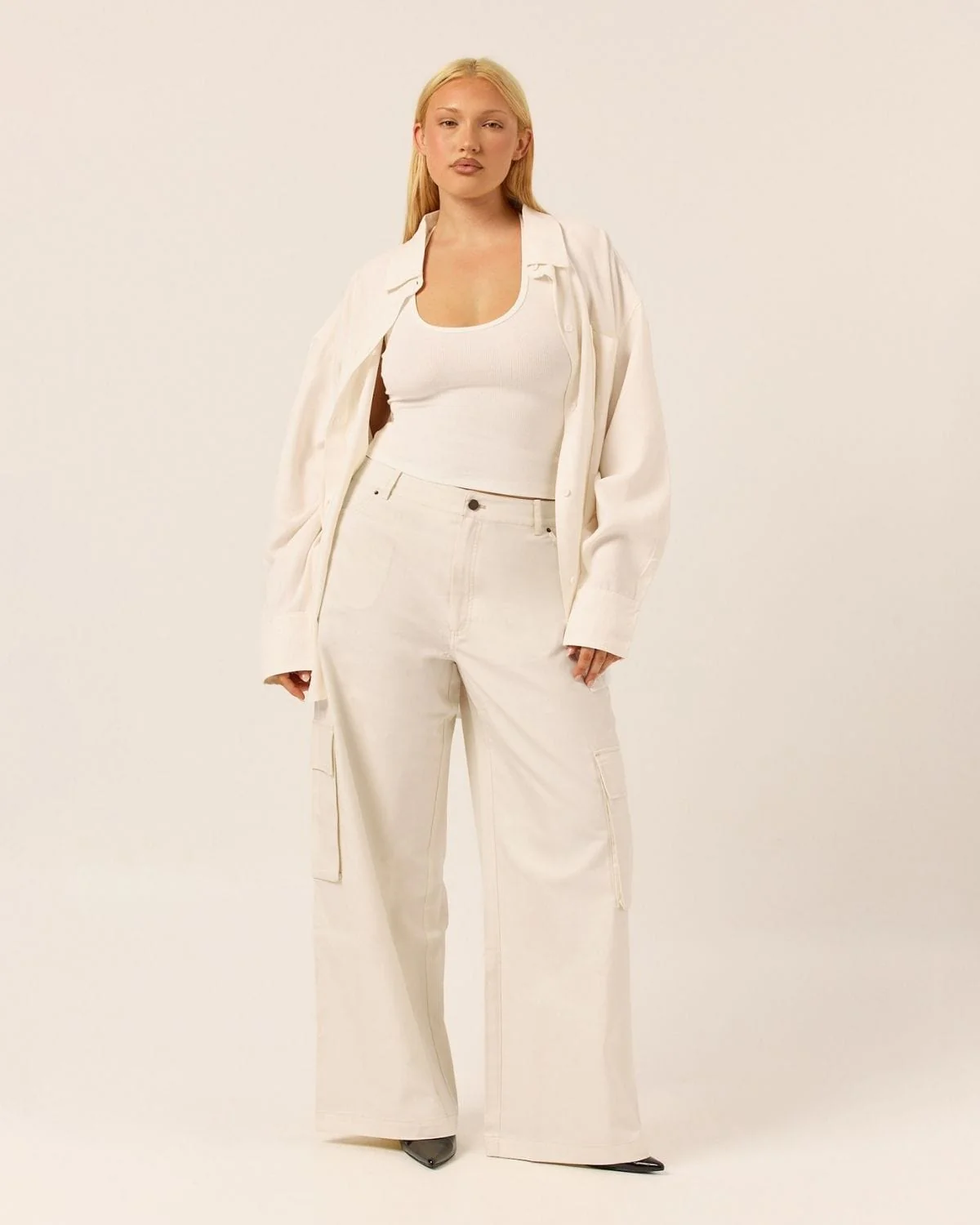 Wide Leg Cargo Pants | Vanilla - Image 3