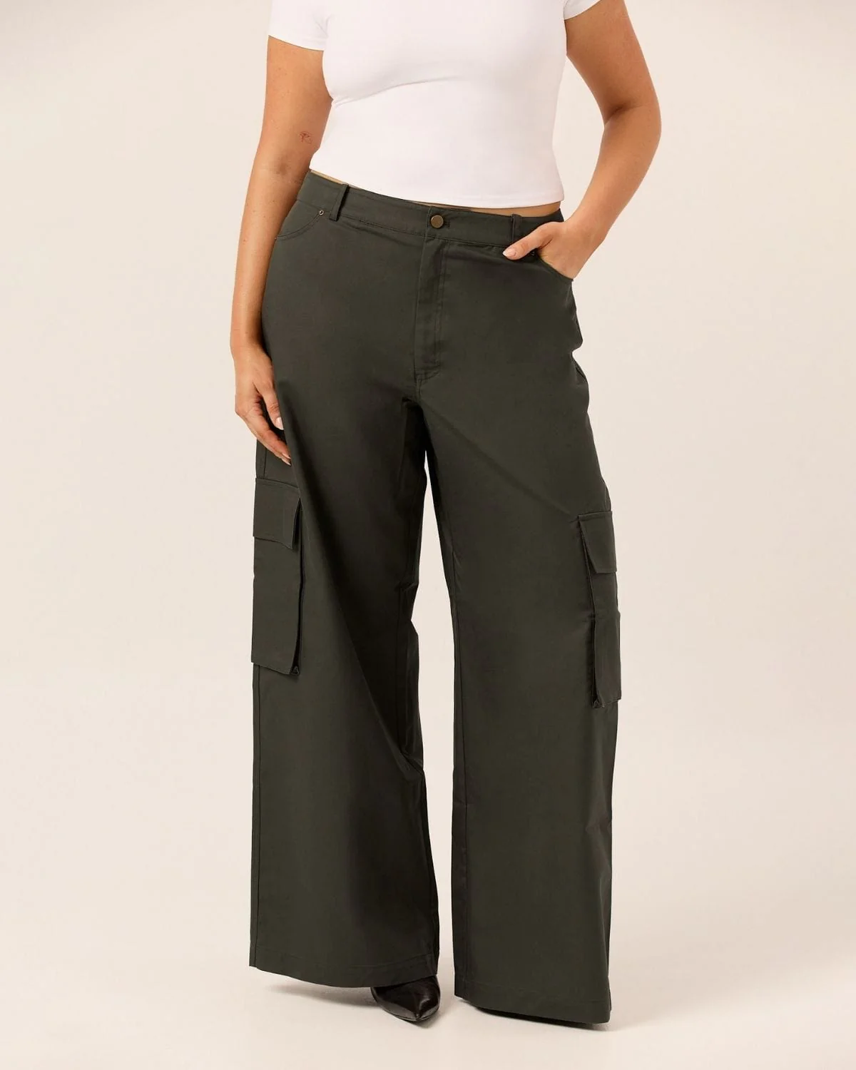 Wide Leg Cargo Pants | Deep Olive - Image 3