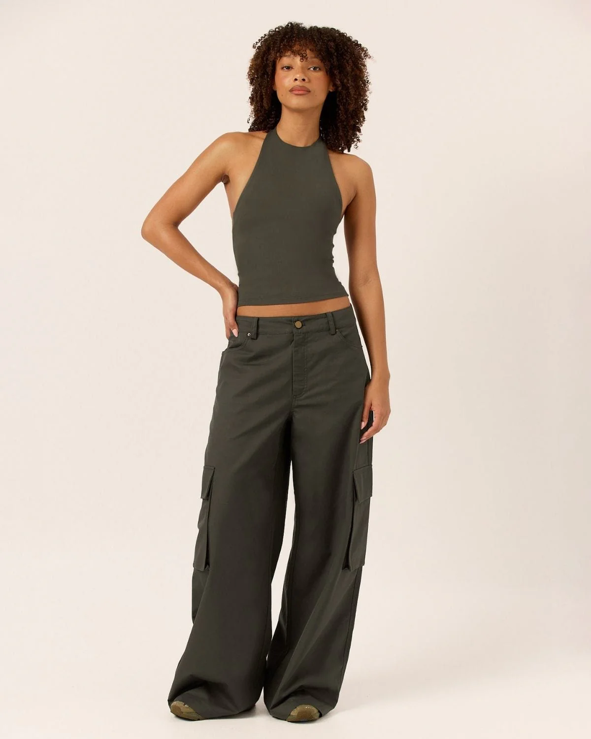 Wide Leg Cargo Pants | Deep Olive - Image 8