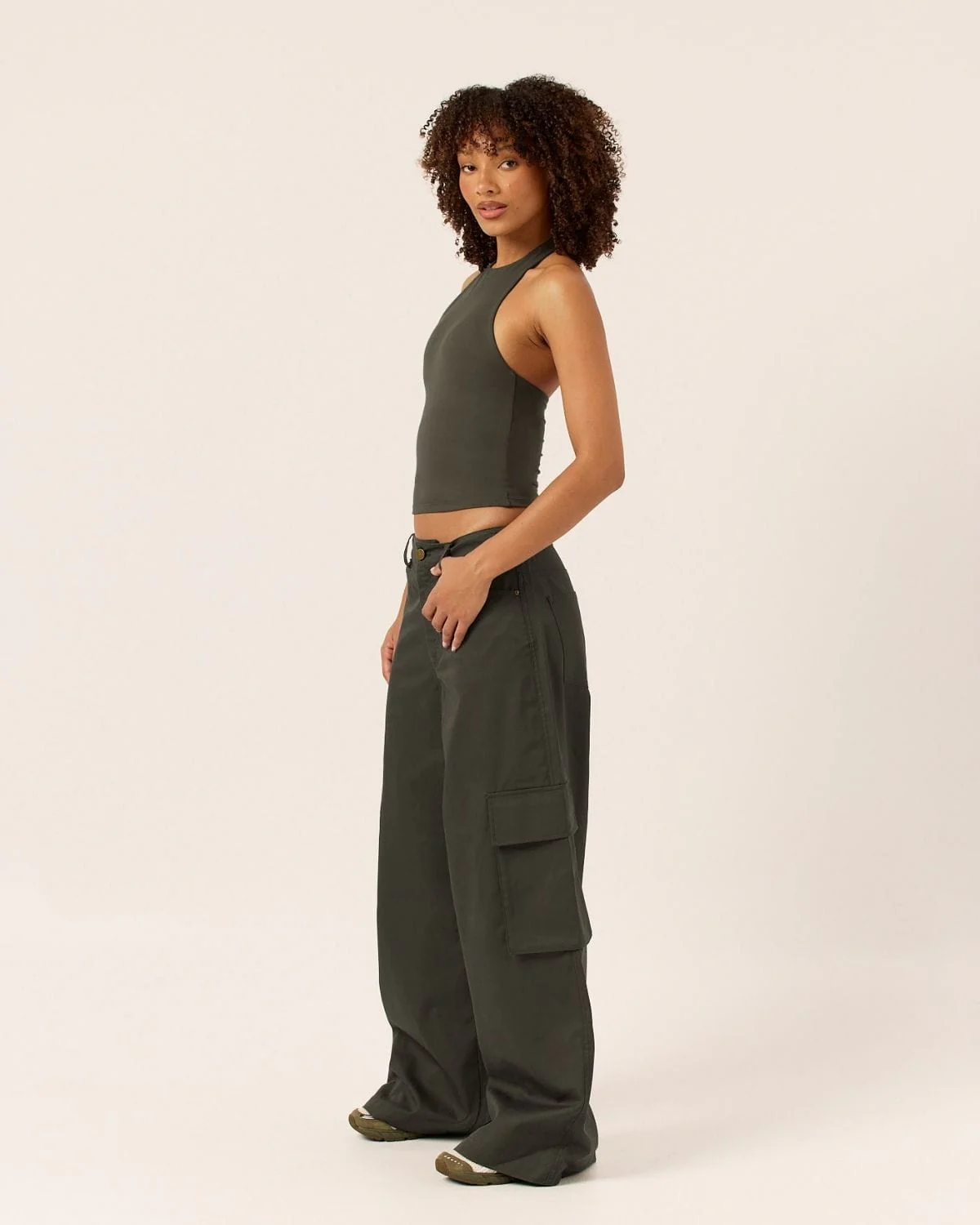 Wide Leg Cargo Pants | Deep Olive - Image 9